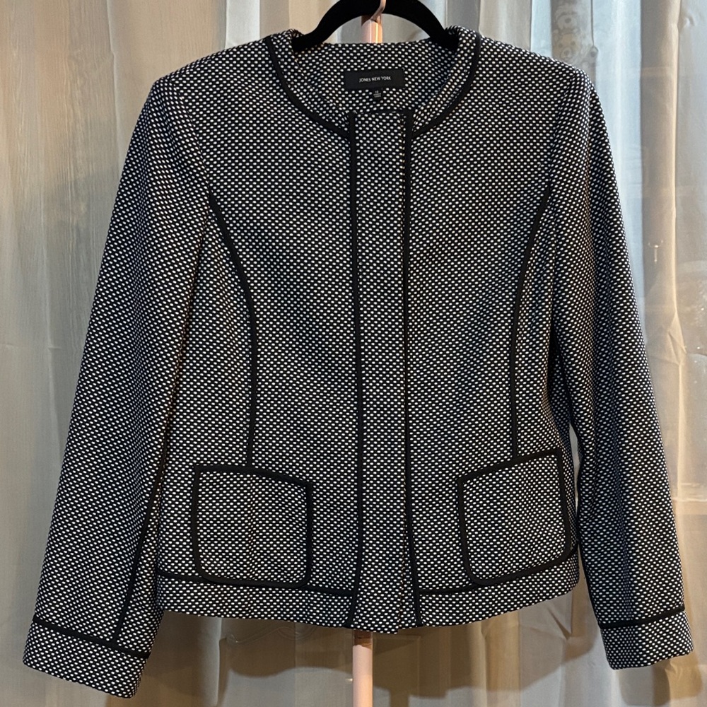 Jones New York 100% Cotton Black and White Blazer Blazer Jacket